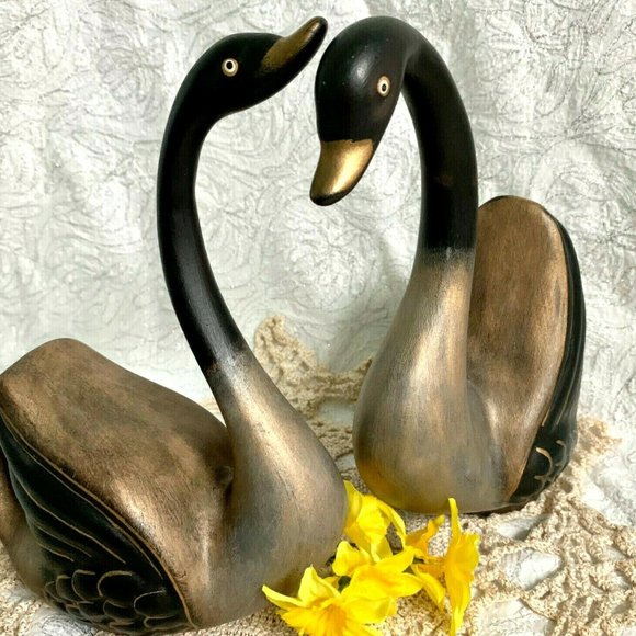 Black Swan Figurines Hand Painted MCM Style Signed Folk Art - Picture 12 of 12
